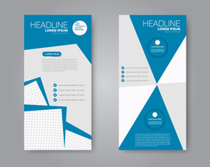 Flyer template. Vectical banner design. Modern abstract two side brochure background. Vector illustration. Blue color.