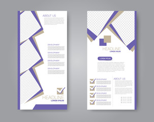 Flyer template. Vectical banner design. Modern abstract two side brochure background. Vector illustration. Purple color.