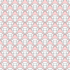 Seamless vector background with pastel shapes in 3D style. Geometric pattern with outlined diamonds.