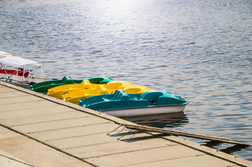 Fototapeta premium colorful catamarans on the pier