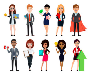 Fototapeta na wymiar Business people, set of ten cartoon characters