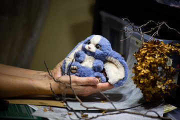 cute blue handmade rabbit