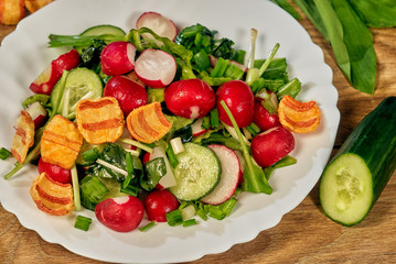 Spring salad with radish , onion and cucumber