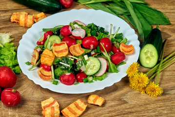Spring salad with radish , onion and cucumber