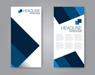 Flyer template. Vectical banner design. Modern abstract two side narrow brochure background. Vector illustration. Blue color.