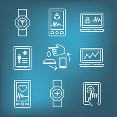 Digital Health Icon Set with Wearable Technology Web Header Banner