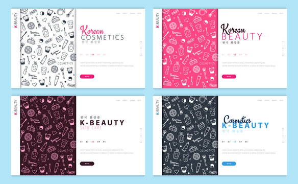 Set of Web page design templates for Korean Cosmetics. Modern design vector illustration concept for website and UI or UX.