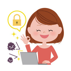 パソコンを操作する女性 / ウイルス対策