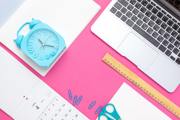 Mock up  office accessories on colorful background with copy space.view from above