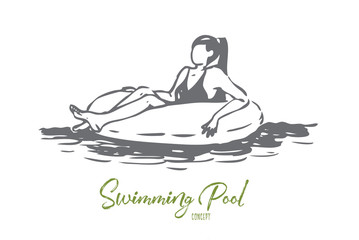 Pool, summer, water, swim, relax concept. Hand drawn isolated vector.