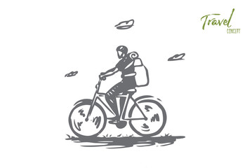 Fototapeta na wymiar Bicycle, travel, ride, activity concept. Hand drawn isolated vector.