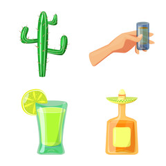 Vector illustration of Mexico and tequila logo. Collection of Mexico and fiesta vector icon for stock.