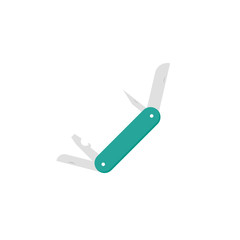 Swiss knife in flat design. Multitool for camping. Vector illustration