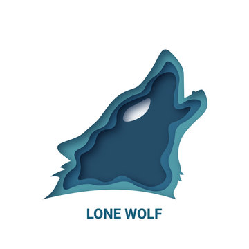 Lone Wolf, 3d abstract paper cut vector design. Origami paper art style