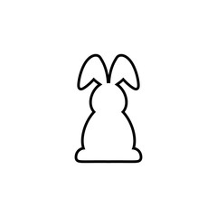 Vector icon with silhouette of sitting rabbit. White bunny with black contour isolated on white