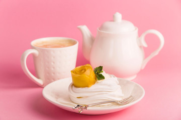 Delicate light low-calorie natural dessert from meringue - pavlova