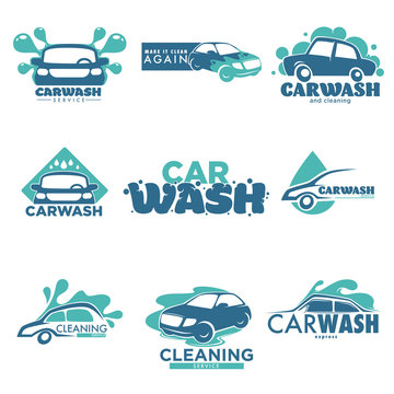 Carwash isolated icons car cleaning service vehicle and transport