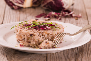 Risotto with red radicchio.