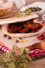 Tigella bread with sun-dried tomatoes.