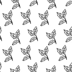 Leaves monochrome seamless pattern foliage and plant sprout