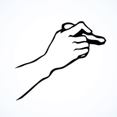 Hand holding a stone. Vector drawing