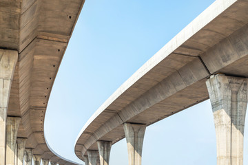 Public architecture intercity Motorway Nakhon Ratchasima Bangpa In to Korat MotorWay during construction under blue sky