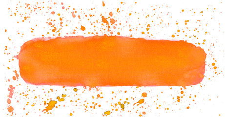 Leerer schmutziger Farbstreifen orange mit Farbspritzern - obrazy, fototapety, plakaty