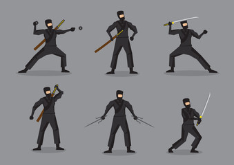 Japanese Ninja with Weapons Vector Characters