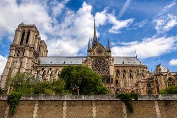 Fototapeta na wymiar Famous Notre-Dame de Paris cathedral under beautiful sky.