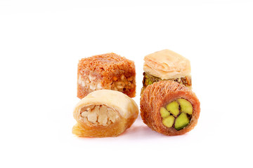Middle eastern, Turkish sweet pastry baklava isolated on white background