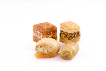 Middle eastern, Turkish sweet pastry baklava isolated on white background