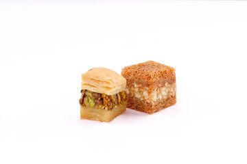 Middle eastern, Turkish sweet pastry baklava isolated on white background