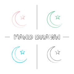 Fototapeta na wymiar Star and crescent moon hand drawn icons set