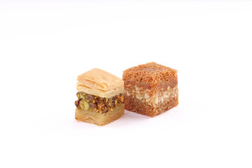 Middle eastern, Turkish sweet pastry baklava isolated on white background