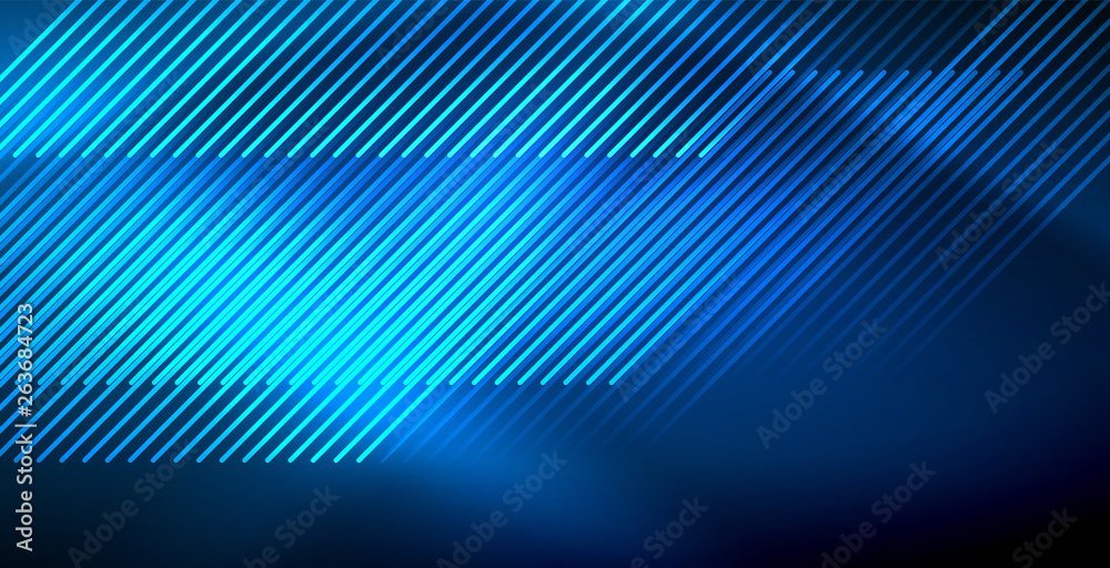 Aufkleber neon glowing techno lines, blue hi-tech futuristic abstract background template with lights