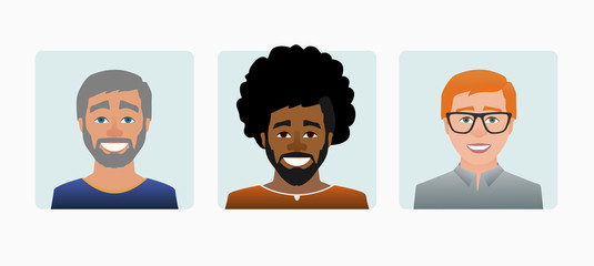 Characters avatars profile in flat cartoon style color illustration