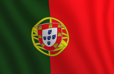 Graphic illustration of a flying Portugal flag enlightened from right