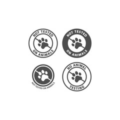 Not tested on animals vector sticker label set. No animal testing badge for cosmetics packaging with dog paw print.
