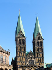 Fototapeta na wymiar Towers. Bremen Cathedral of St. Peter, Bremer St. Petri dom