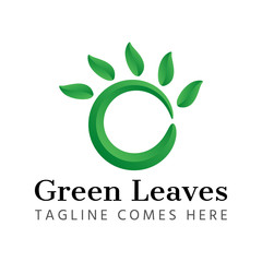 green leaves logo inspiration and template with circle, vector illustration