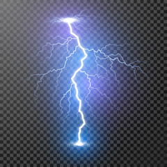 Lightning. Magic and bright light effects. Vector Illustration isolated on transparent background