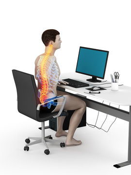 3d rendered medically accurate illustration of an office workers painful back