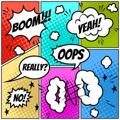 Set of comic speech bubbles on colorful background