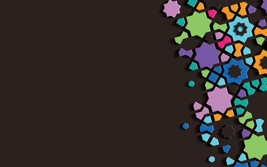 Ornamental colorful floral patterned stone relief in arabic architectural style of islamic mosque,greeting card for Ramadan Kareem