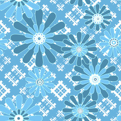 Seamless abstract floral pattern on white blue