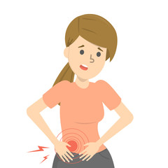 Woman feel pain in the stomach. Diarrhea