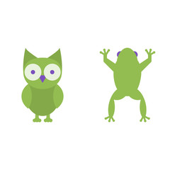 Owl and frog vector flat icons, animals vector illustration