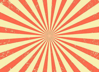 Old retro background with rays and explosion imitation. Vintage starburst pattern with bristle texture. Circus style. flat vector