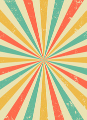 Old retro background with rays and explosion imitation. Vintage starburst pattern with bristle texture. Circus style. flat vector