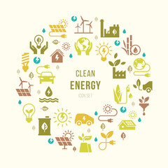 Green and alternative energy illustration. Vector round creative alternative energy sources sign. Ecology flat Icon Circle Design. Vector Illustration of Green Power and Environment Objects.